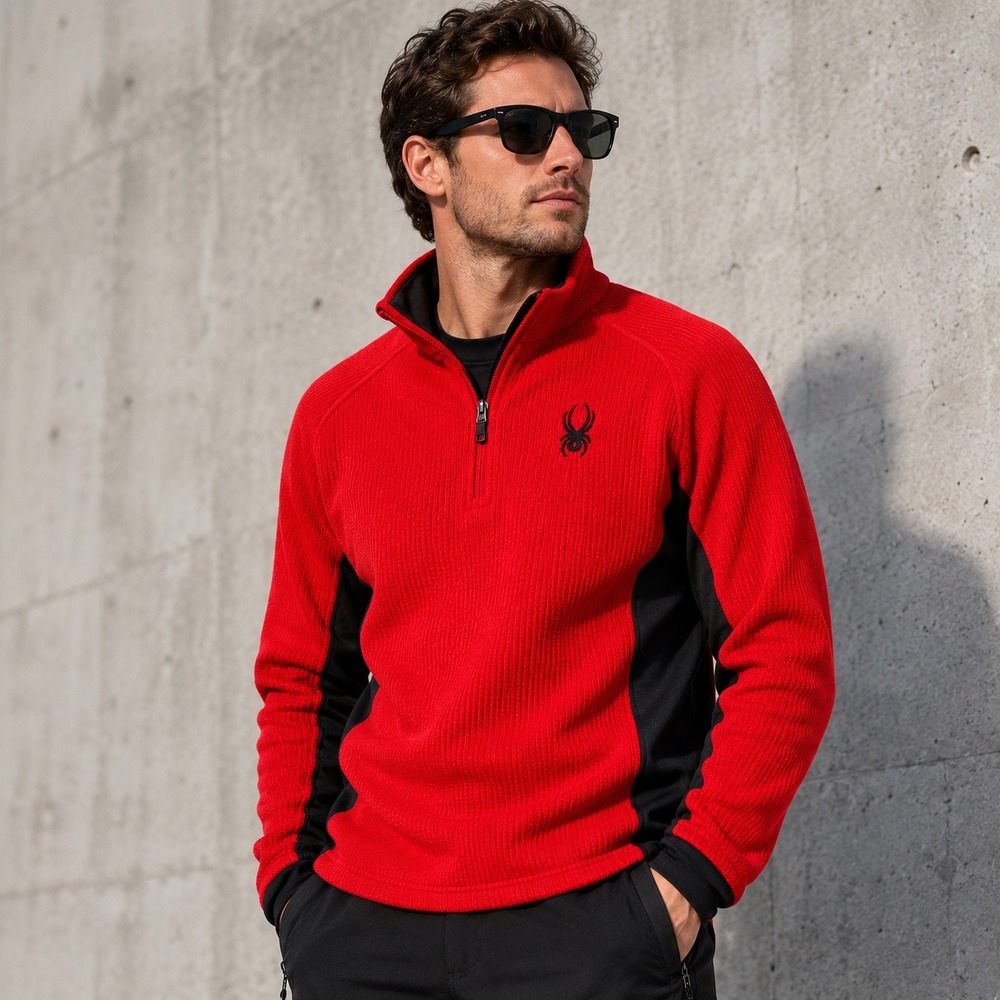 Spyder Mens XS Red Black Quarter Zip Pullover Ribbed Stretch Ski Layer Top
